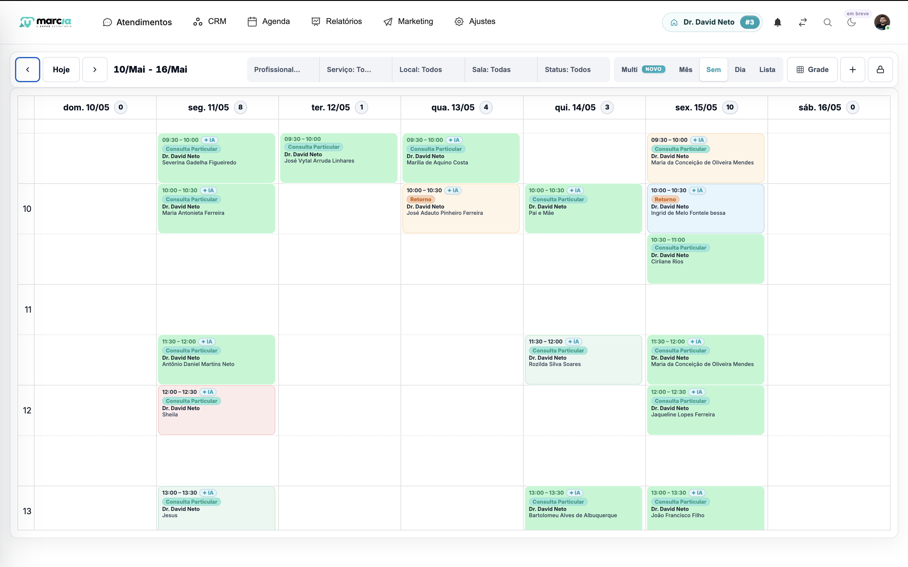 Interface do módulo Agenda da Super Márcia – agendamento automático de consultas médicas
