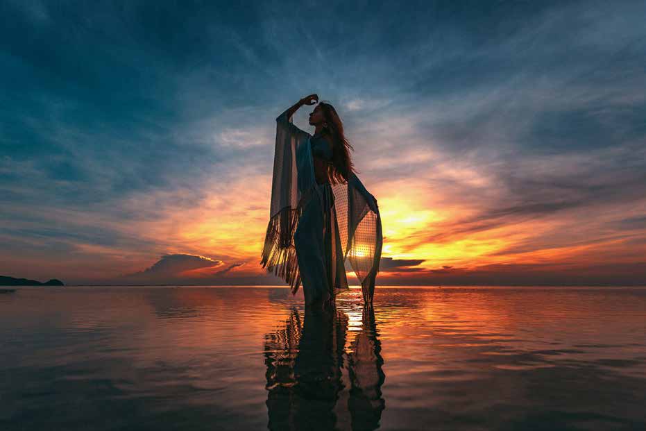 Oásis — silhueta pôr do sol